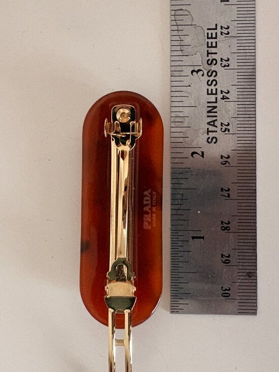 Prada Tortoiseshell Gold Logo Studded Hair Clip Barrette Made in Italy